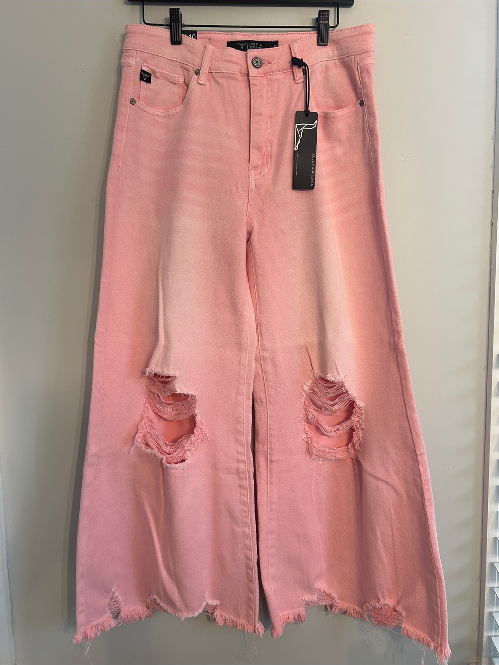 Lucky & Blessed Pink Distressed Wide-Leg Jeans